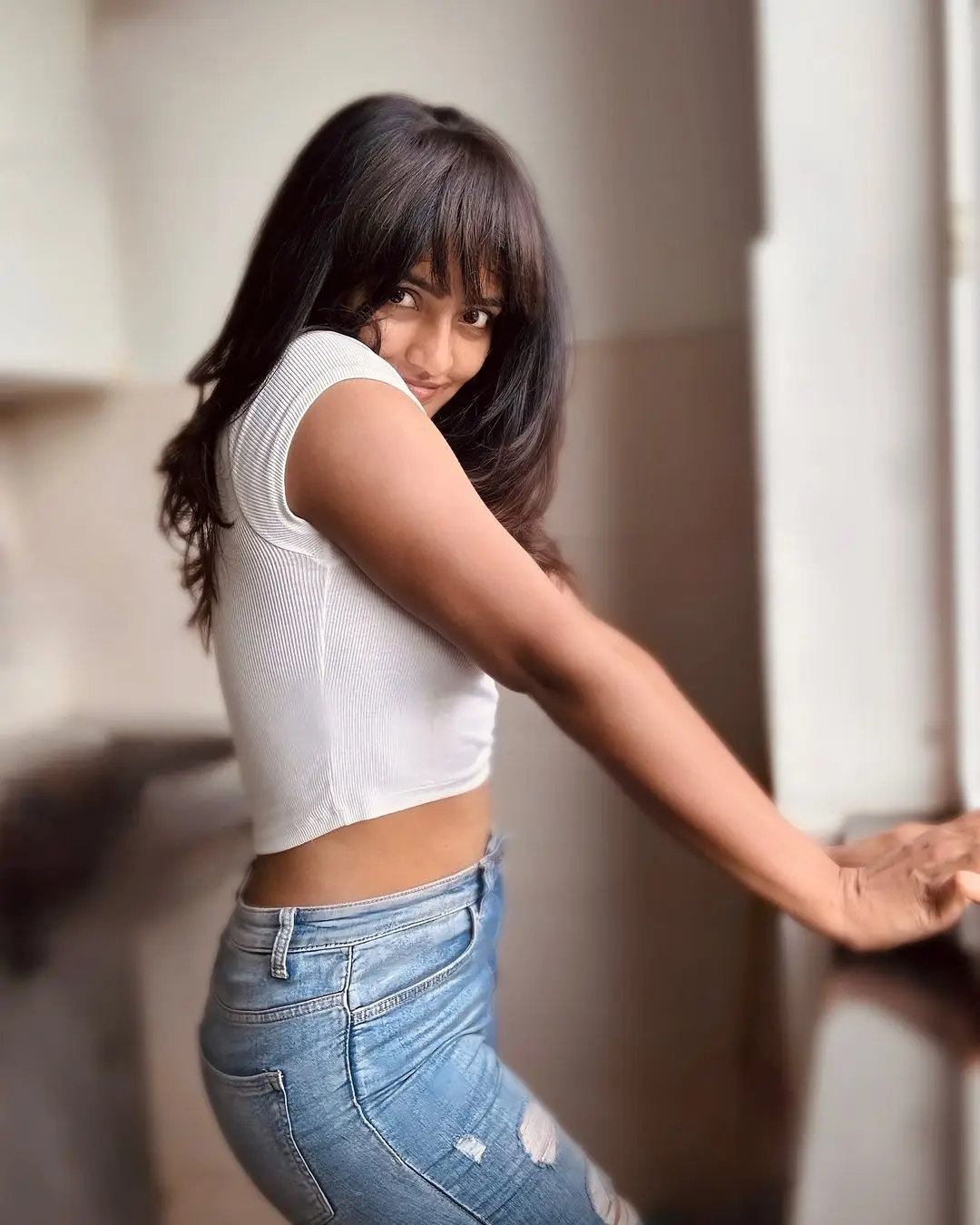 Eesha Rebba Stills in Beautiful White T Shirt Blue Jeans